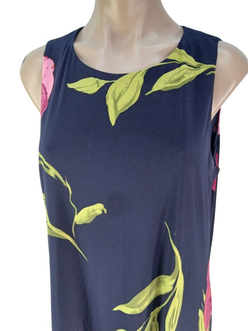 Anne Klein Womens Navy Multicolor Dress Size 12 Sleeveless Floral A Line - Picture 3 of 15
